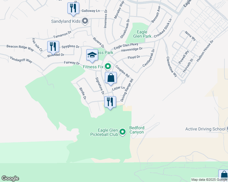 map of restaurants, bars, coffee shops, grocery stores, and more near 4515 Garden City Lane in Corona
