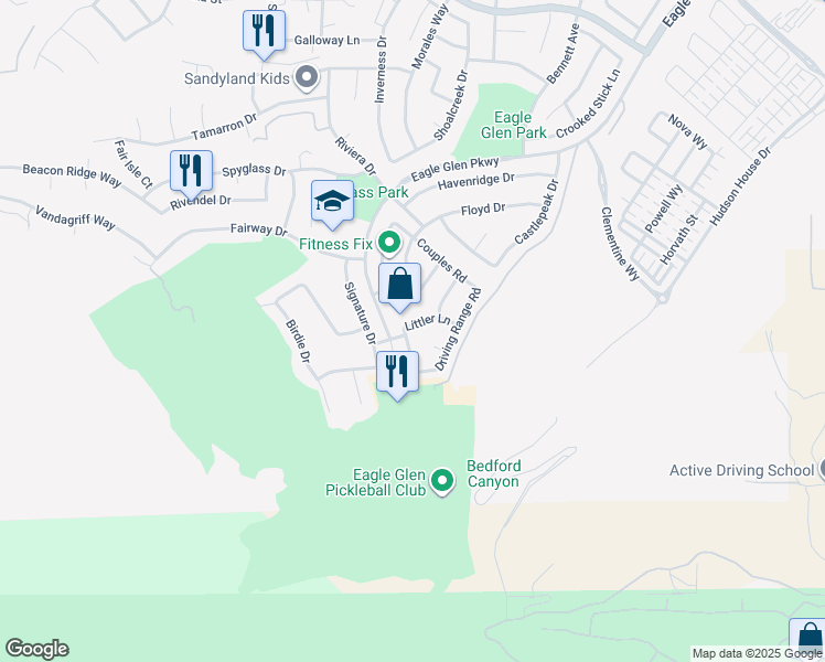 map of restaurants, bars, coffee shops, grocery stores, and more near 4515 Garden City Lane in Corona