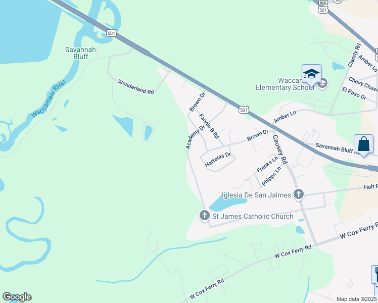 map of restaurants, bars, coffee shops, grocery stores, and more near 1259 Stoney Brook Drive in Conway