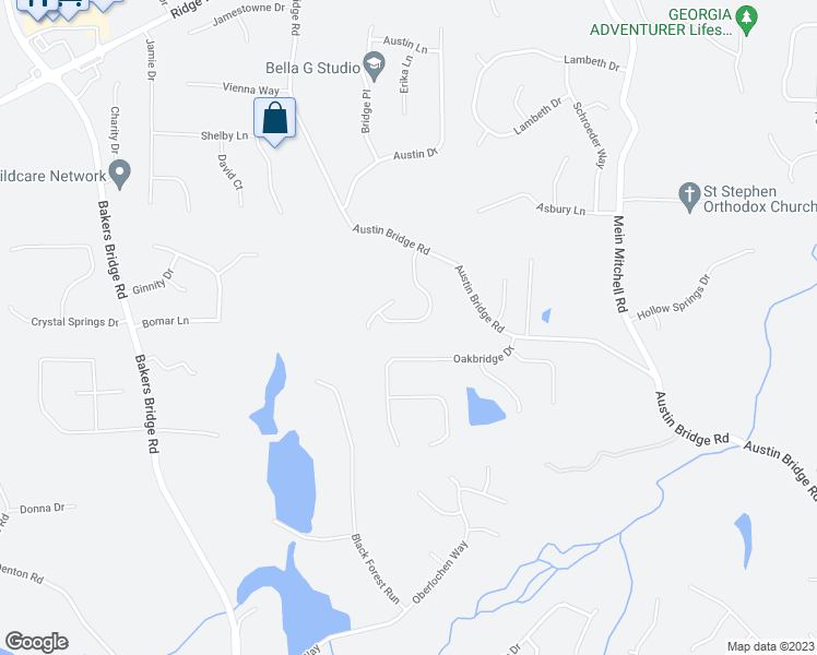 map of restaurants, bars, coffee shops, grocery stores, and more near 215 Bridgemill Drive in Douglasville