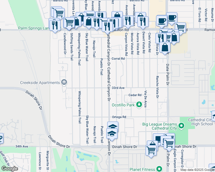 map of restaurants, bars, coffee shops, grocery stores, and more near 919 33rd Avenue in Cathedral City