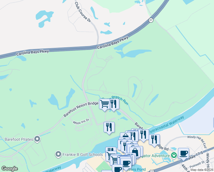 map of restaurants, bars, coffee shops, grocery stores, and more near 2412 Kings Bay Drive in North Myrtle Beach