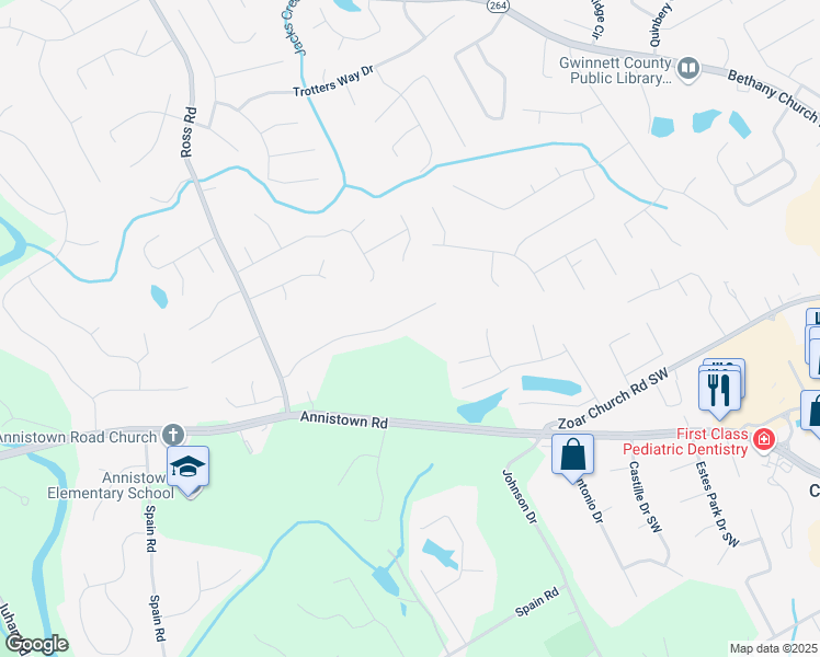 map of restaurants, bars, coffee shops, grocery stores, and more near 4261 Vineyard Trail Southwest in Snellville