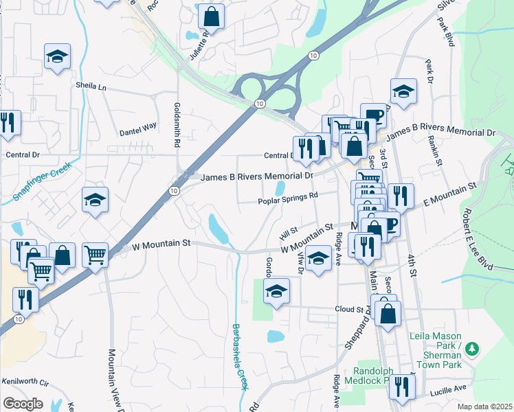 map of restaurants, bars, coffee shops, grocery stores, and more near 5169 Poplar Springs Road in Stone Mountain