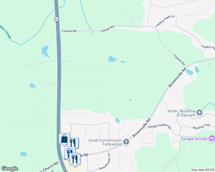 map of restaurants, bars, coffee shops, grocery stores, and more near 480 Indian Trail Drive in Powder Springs