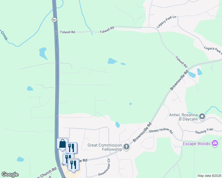 map of restaurants, bars, coffee shops, grocery stores, and more near 436 Pilgrim Lane in Powder Springs