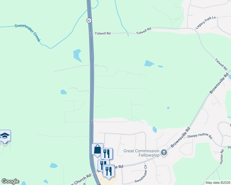 map of restaurants, bars, coffee shops, grocery stores, and more near 208 Pilgrim Lane in Powder Springs