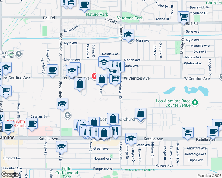 map of restaurants, bars, coffee shops, grocery stores, and more near 4431 Corporate Center Drive in Los Alamitos