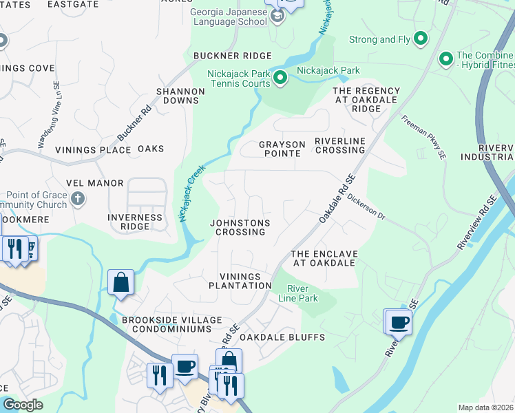 map of restaurants, bars, coffee shops, grocery stores, and more near 6041 Colt Ridge Trail Southeast in Mableton