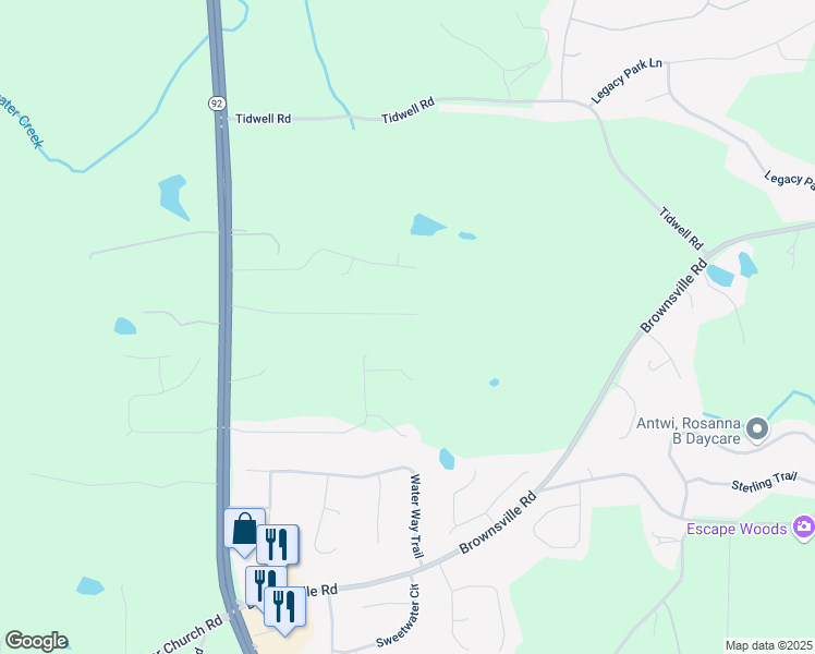 map of restaurants, bars, coffee shops, grocery stores, and more near 430 Pilgrim Lane in Powder Springs