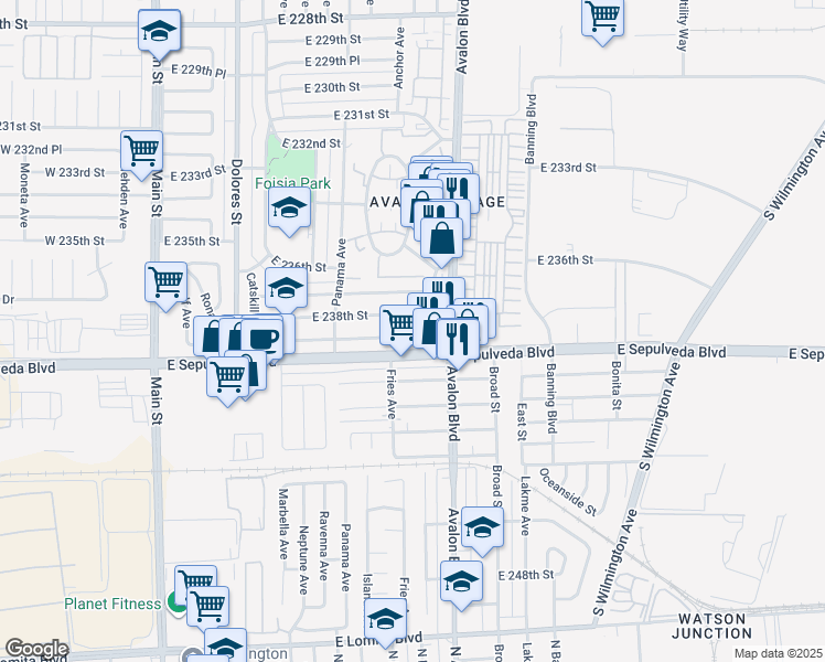 map of restaurants, bars, coffee shops, grocery stores, and more near in Carson