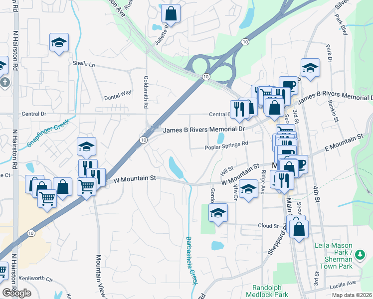 map of restaurants, bars, coffee shops, grocery stores, and more near 1030 Ferndale Street in Stone Mountain