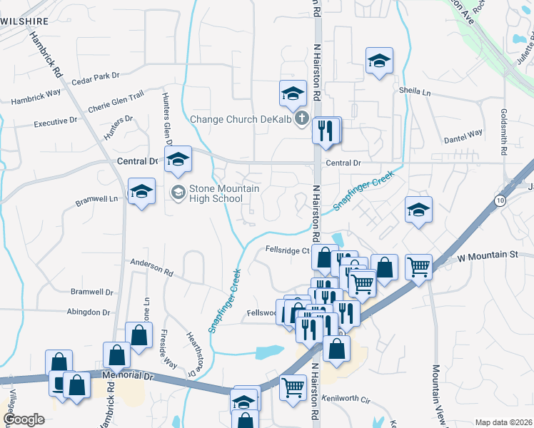 map of restaurants, bars, coffee shops, grocery stores, and more near 992 Park Gate Pl in Stone Mountain