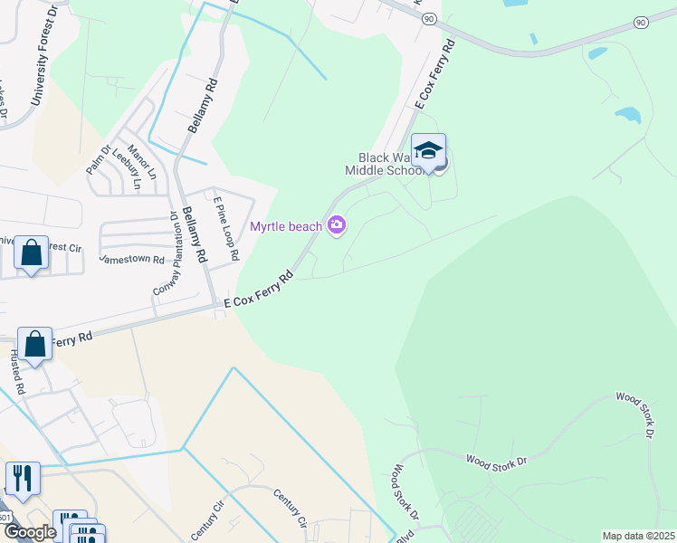 map of restaurants, bars, coffee shops, grocery stores, and more near 587 East Cox Ferry Road in Conway