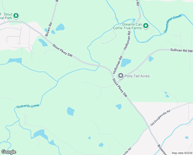 map of restaurants, bars, coffee shops, grocery stores, and more near 5030 Sullivan Road Southwest in Powder Springs