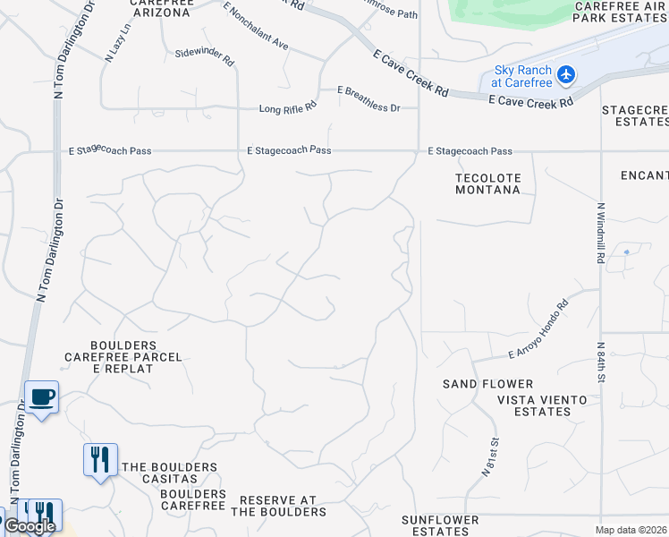 map of restaurants, bars, coffee shops, grocery stores, and more near 1820 Eagle Claw Drive in Carefree