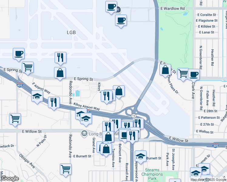 map of restaurants, bars, coffee shops, grocery stores, and more near in Long Beach