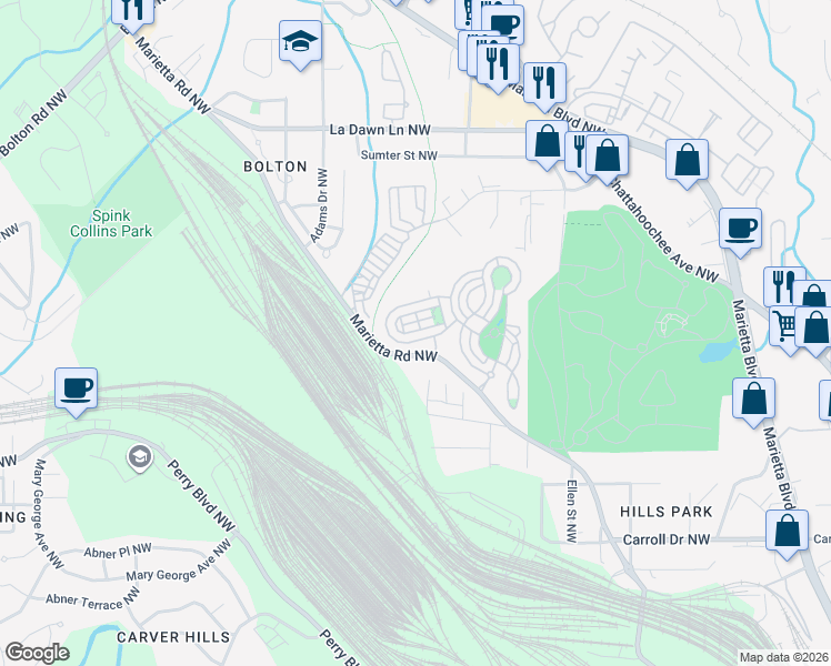 map of restaurants, bars, coffee shops, grocery stores, and more near 1337 Dupont Commons Circle Northwest in Atlanta