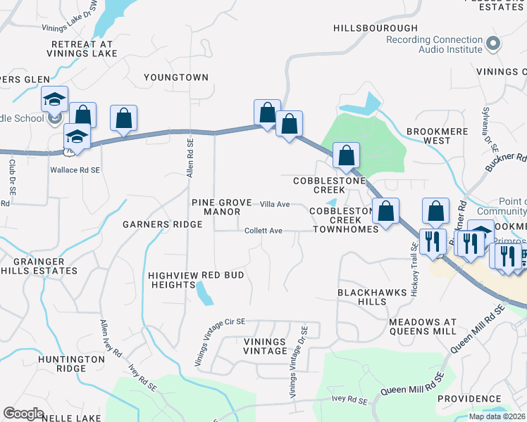 map of restaurants, bars, coffee shops, grocery stores, and more near 441 Collett Avenue in Mableton