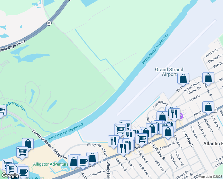 map of restaurants, bars, coffee shops, grocery stores, and more near 4000 Gray Heron Drive in North Myrtle Beach