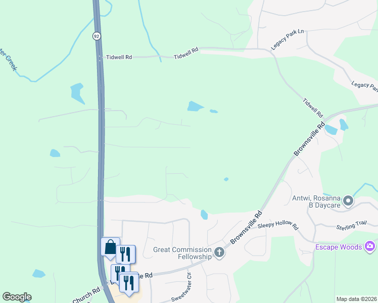map of restaurants, bars, coffee shops, grocery stores, and more near 436 Pilgrim Lane in Powder Springs