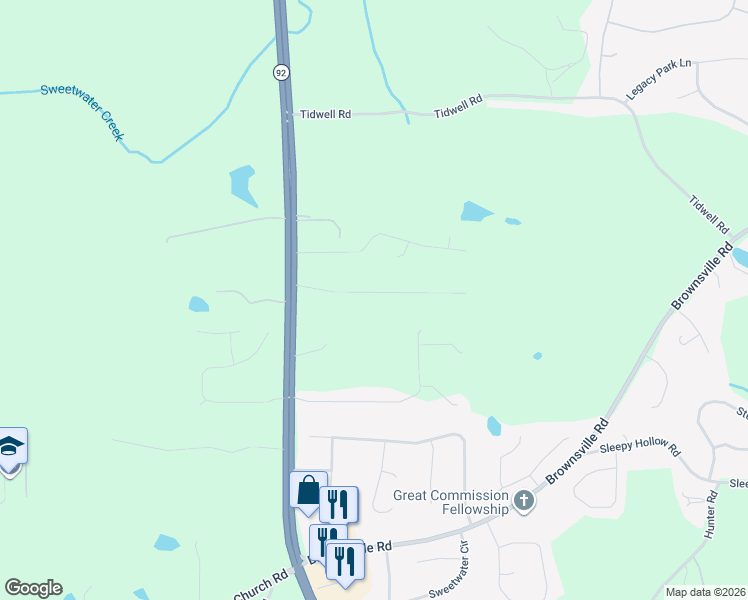 map of restaurants, bars, coffee shops, grocery stores, and more near 208 Pilgrim Lane in Powder Springs