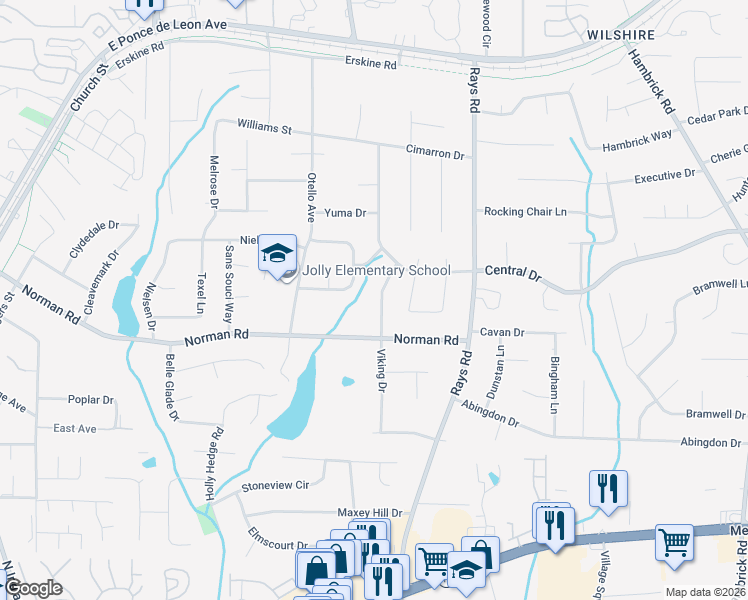 map of restaurants, bars, coffee shops, grocery stores, and more near 1042 Viking Drive in Stone Mountain