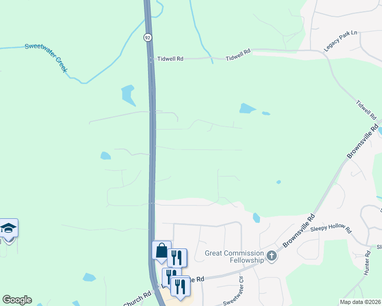map of restaurants, bars, coffee shops, grocery stores, and more near 208 Pilgrim Lane in Powder Springs