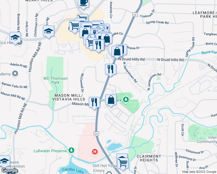 map of restaurants, bars, coffee shops, grocery stores, and more near 1885 Clairmont Road in Decatur