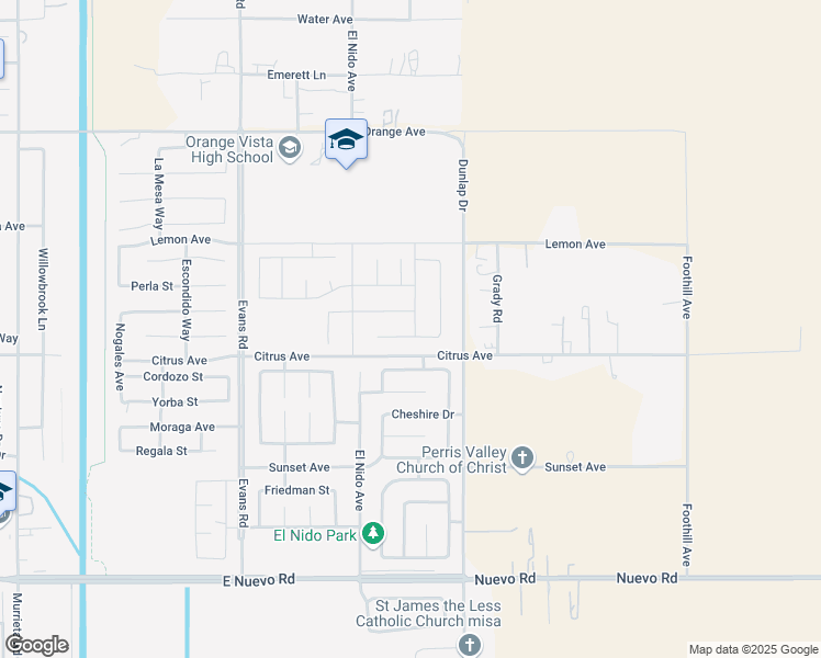map of restaurants, bars, coffee shops, grocery stores, and more near 1430 Giosetta Street in Perris