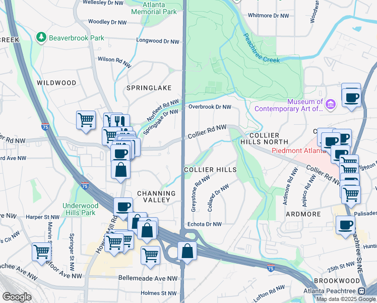 map of restaurants, bars, coffee shops, grocery stores, and more near 2014 U.S. 41 in Atlanta