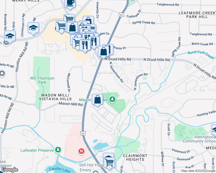 map of restaurants, bars, coffee shops, grocery stores, and more near 1282 McConnell Drive in Decatur