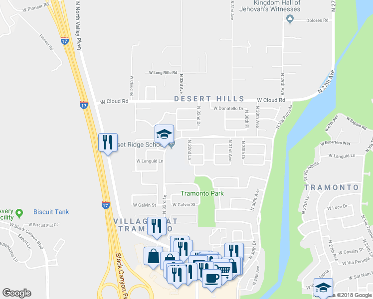 map of restaurants, bars, coffee shops, grocery stores, and more near 35730 North 32nd Lane in Phoenix