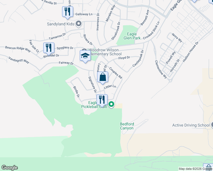 map of restaurants, bars, coffee shops, grocery stores, and more near 1849 Littler Lane in Corona
