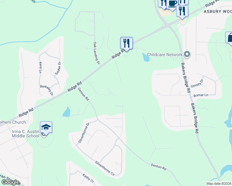 map of restaurants, bars, coffee shops, grocery stores, and more near 45 Oak Landing Trail South in Douglasville