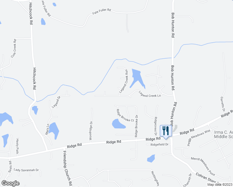 map of restaurants, bars, coffee shops, grocery stores, and more near 17 Legend Creek Run in Douglasville