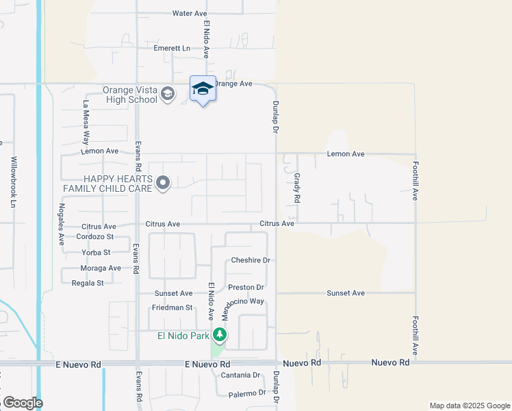map of restaurants, bars, coffee shops, grocery stores, and more near 2018 Giovanna Street in Perris