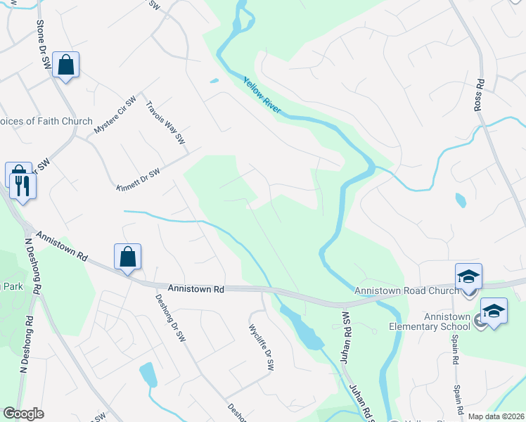map of restaurants, bars, coffee shops, grocery stores, and more near 2751 Gardenwood Court Southwest in Lilburn