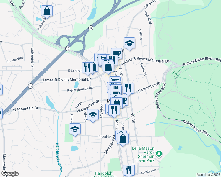 map of restaurants, bars, coffee shops, grocery stores, and more near 1014 Main Street in Stone Mountain