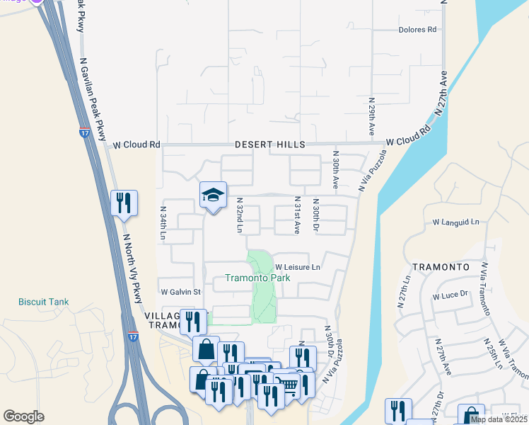 map of restaurants, bars, coffee shops, grocery stores, and more near 3130 West Espartero Way in Phoenix