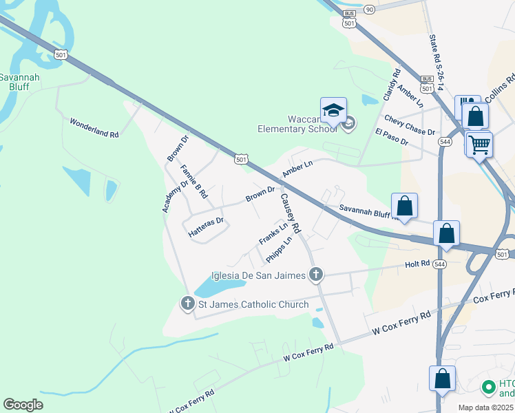 map of restaurants, bars, coffee shops, grocery stores, and more near 1112 Brown Drive in Conway