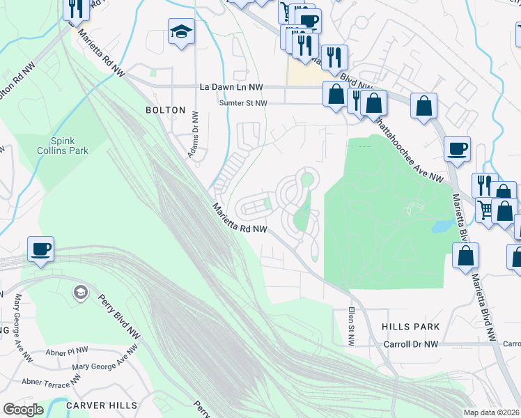map of restaurants, bars, coffee shops, grocery stores, and more near 1322 Dupont Park Northwest in Atlanta