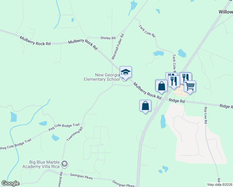 map of restaurants, bars, coffee shops, grocery stores, and more near 157 Townsend Road in Villa Rica