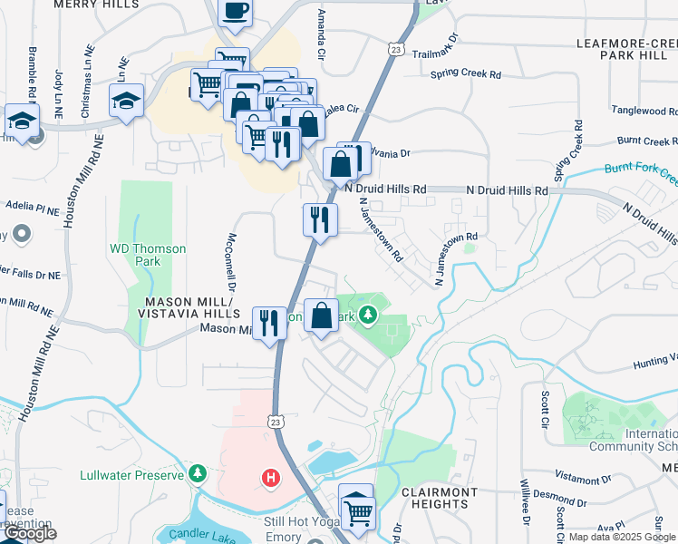 map of restaurants, bars, coffee shops, grocery stores, and more near 1282 McConnell Drive in Decatur