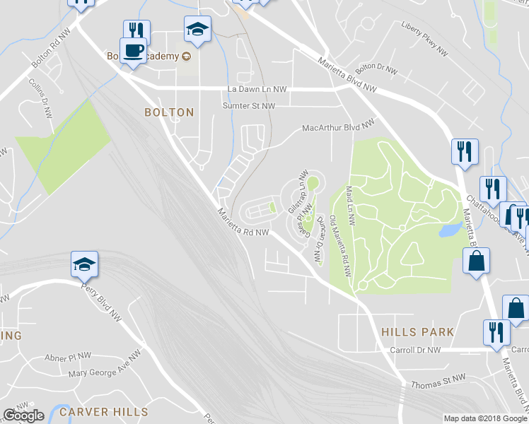 map of restaurants, bars, coffee shops, grocery stores, and more near 1322 Dupont Park Northwest in Atlanta