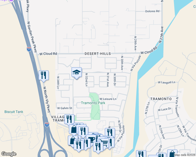 map of restaurants, bars, coffee shops, grocery stores, and more near 35728 North 31st Drive in Phoenix