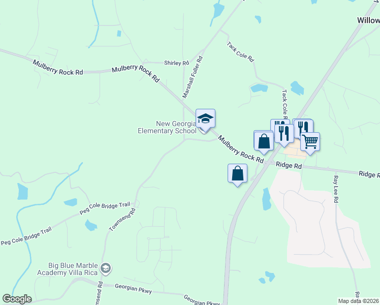 map of restaurants, bars, coffee shops, grocery stores, and more near 157 Townsend Road in Villa Rica