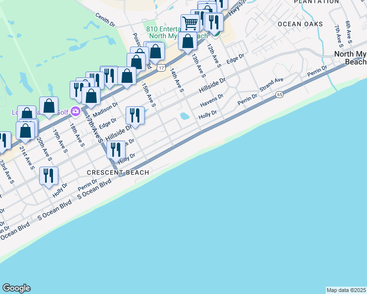 map of restaurants, bars, coffee shops, grocery stores, and more near 1412 South Carolina 65 in North Myrtle Beach