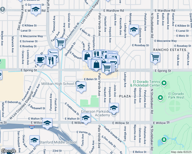 map of restaurants, bars, coffee shops, grocery stores, and more near in Long Beach