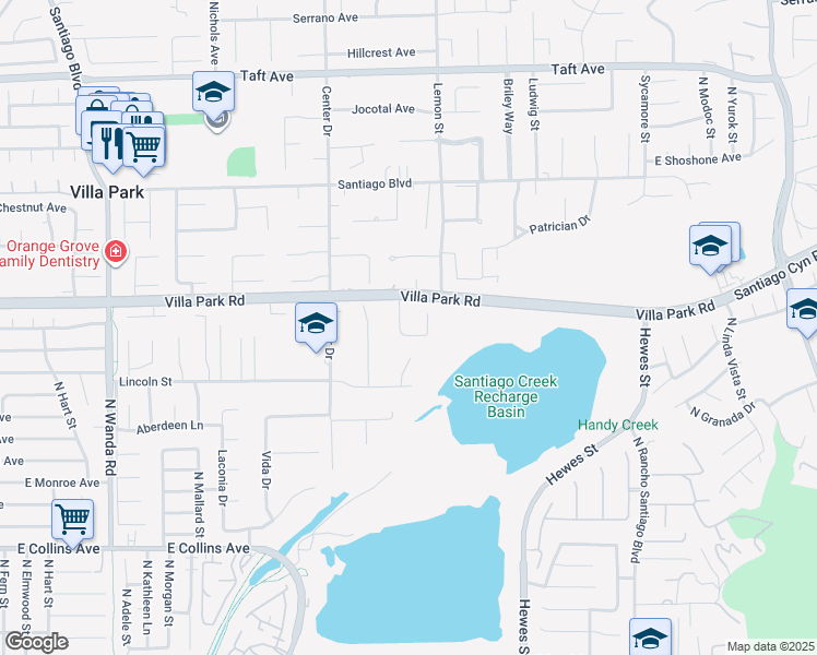 map of restaurants, bars, coffee shops, grocery stores, and more near 10501 Park Villa Circle in Villa Park
